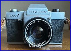 Vintage Topcon Uni 35mm SLR Film Camera withUV Topcor 12 f=53mm Lens & Case Japan