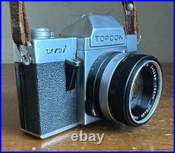Vintage Topcon Uni 35mm SLR Film Camera withUV Topcor 12 f=53mm Lens & Case Japan