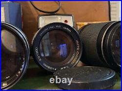 Vintage Untested Camera Lot, Accessories, Lens, Bag & Film