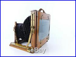Vintage Wood & Brass Half Plate Folding Bellows Camera With Beck Lens
