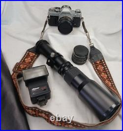 Vtg Canon AE-1 35mm Manual SLR Film Camera with 50mm 11.8 Lens + Accessories