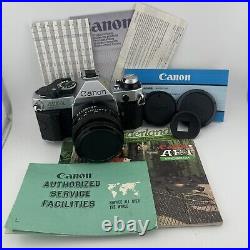 Vtg Canon AE-1 Program 35mm SLR Camera 50mm f/1.8 w Manuals Made Japan TESTED