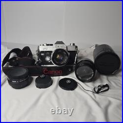 Vtg Canon FT QL 35mm SLR Film Camera with FL 50mm f1.8 + FD 28mm Lens TESTED Kit
