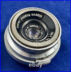 Vtg Nippon Kogaku W-Nikkor C 13.5 f 3.5 Camera Lens & Leather Case Nikon 2.5
