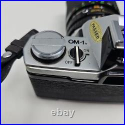 Vtg Olympus OM-1 35mm Film Camera Body 3 Lenses Hakuba Vivitar JAPAN WORKS