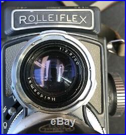 Vtg Rolleiflex Baby Rollei Grey Tlr Camera 4x4 Germany W Bag 2 Lens And Hood