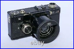 Zeiss Contax I 35mm rangefinder camera. Tessar 5cm f3.5 lens. Hood. Just CLA'd
